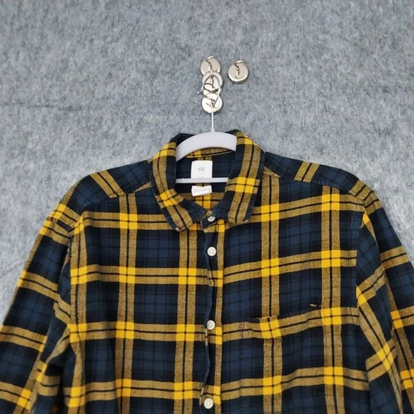 L.O.G.G X H&M Men Shirt M Plaid Flannel Button‎  Yellow Lumberjack Grunge Preppy - Picture 2 of 11